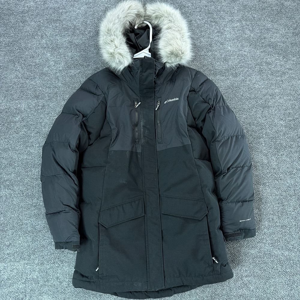 Columbia Omni-Heat Black Faux Fur Hooded Parka Jacket Women's Medium Winter Snow